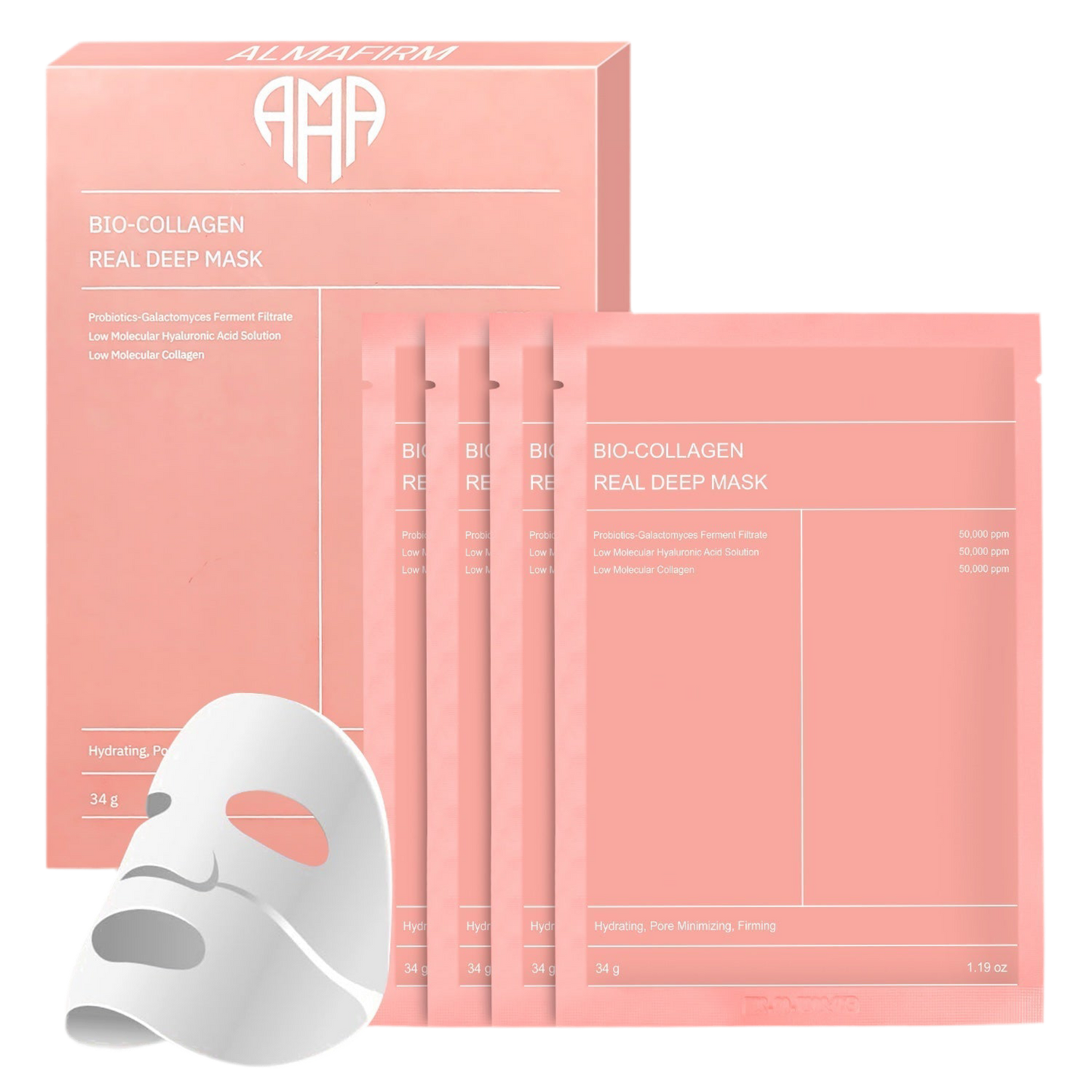 Korean Face Mask with Bio-Collagen, Hyaluronic Acid, Ceramides and Peptides – 1 box (4 pieces)