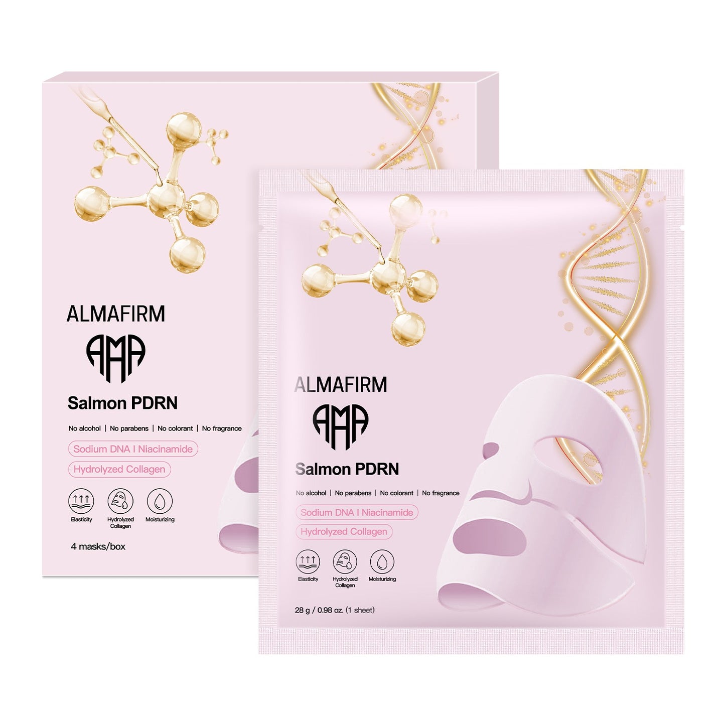 Korean Face Mask with PDRN Salmon DNA, Peptides, Collagen, Panthenol & Niacinamide – 4 Sheets per Box