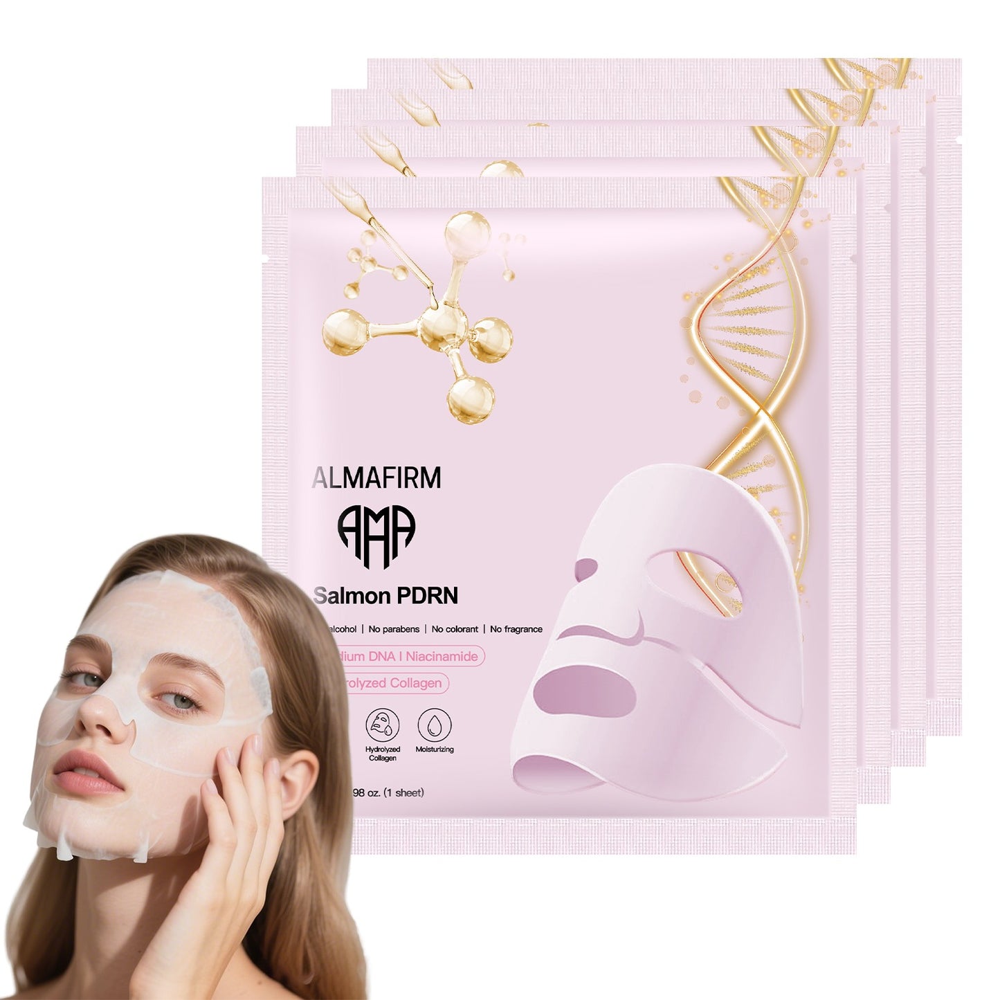 Korean Face Mask with PDRN Salmon DNA, Peptides, Collagen, Panthenol & Niacinamide – 4 Sheets per Box