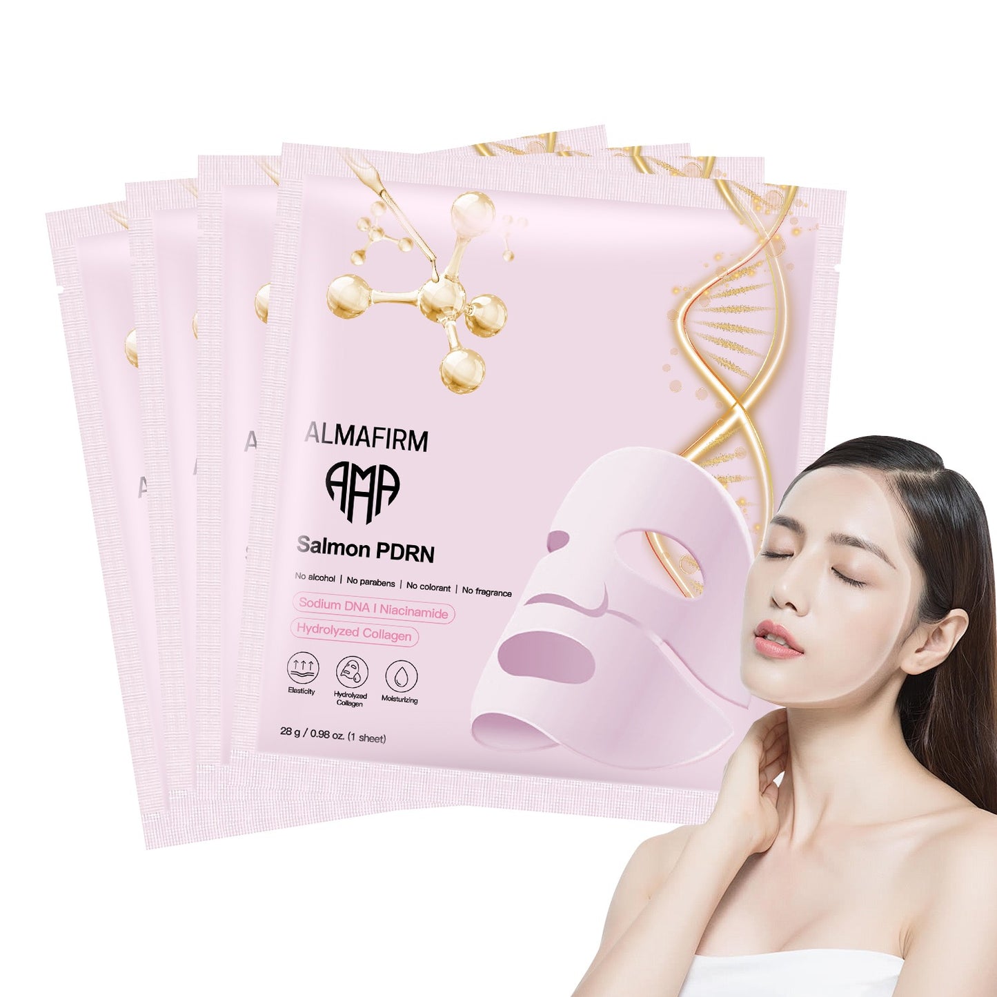 Korean Face Mask with PDRN Salmon DNA, Peptides, Collagen, Panthenol & Niacinamide – 4 Sheets per Box